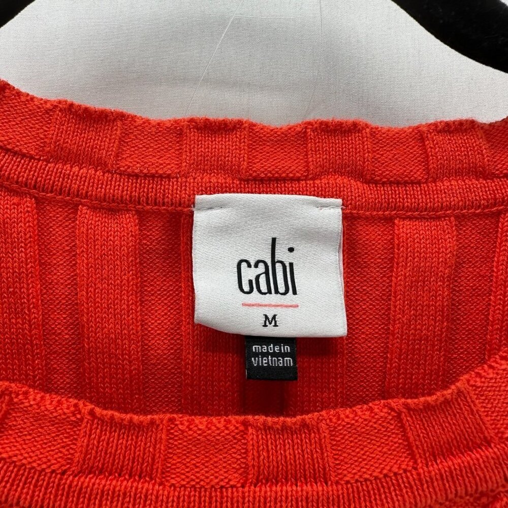 Cabi Sweater Womens M Ribbed Round Neck Short Sleeve Pullover Cotton Blend Red - Picture 7 of 11
